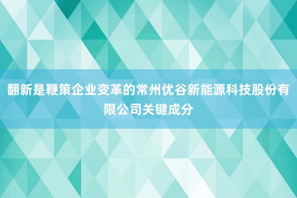 翻新是鞭策企业变革的常州优谷新能源科技股份有限公司关键成分
